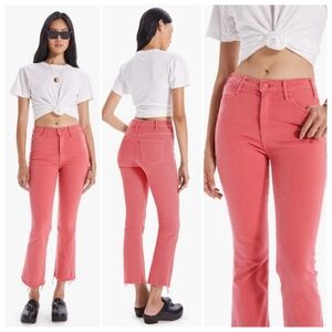 MOTHER Denim | The Hustler Ankle Fray High Rise Flare Jeans Raw Hem Rose 28